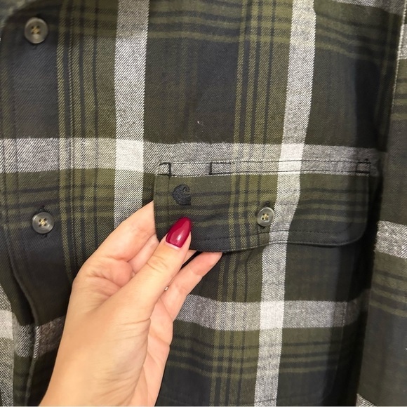 Carhartt Hubbard Flannel Shirt Long Sleeve Black Green Plaid Size Large Men’s - Picture 8 of 10